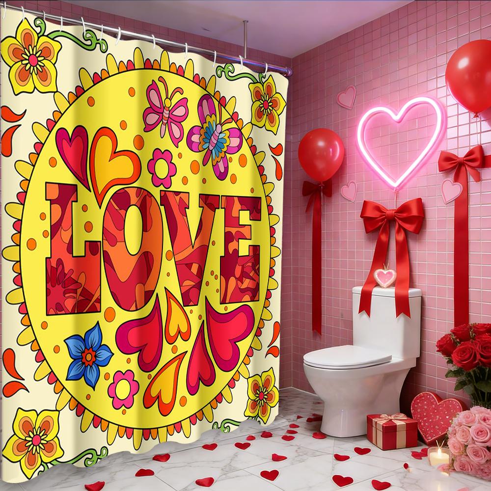 Tenda da doccia a forma di cuore d'amore e rosa per San Valentino, tenda da bagno impermeabile con 12 ganci, decorazione per la casa a forma di pesce