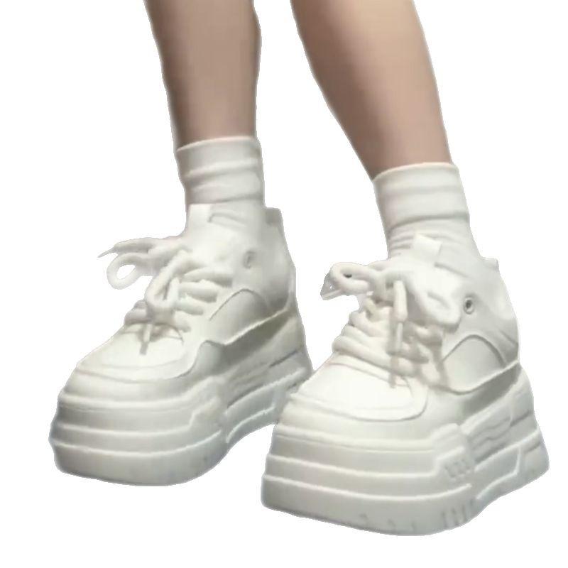 White Sneakers Summer Muffin Thick-soled Round Head Lace-up Breadboard Shoes Heightening Casual Shoes
