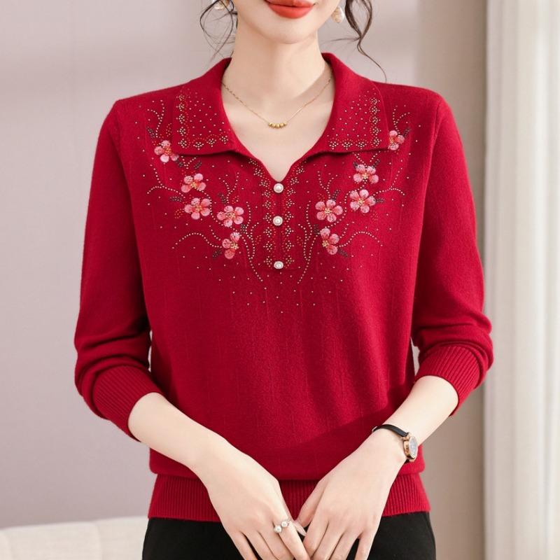 

Женская весенняя одежда для женщин среднего и пожилого возраста, рубашка, футболка, вязаный свитер, новая мода, топ для мамы на начало весны 3XL