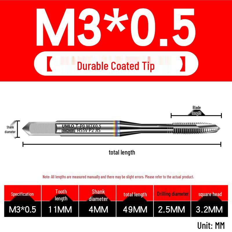 UMLO High Vanadium Spiral Tap Machine for M3-M10 Stainless Steel Tapping