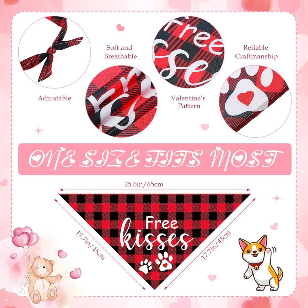 60 Pcs Valentine's Day Dog Bandanas Bulk Heart Pet Bandanas Adjustable Dog Bibs Triangle Scarf Holiday Costume for Small Medium Pet (Heart Pattern)