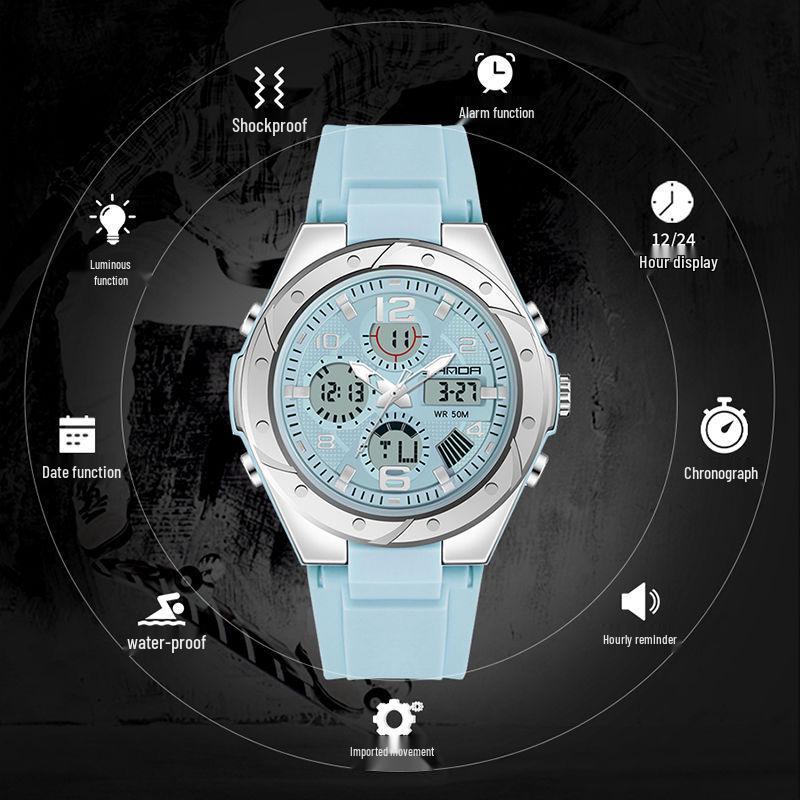 Sportovní svítivé vodotěsné multifunkční elektronické hodinky pro dospívající dívky