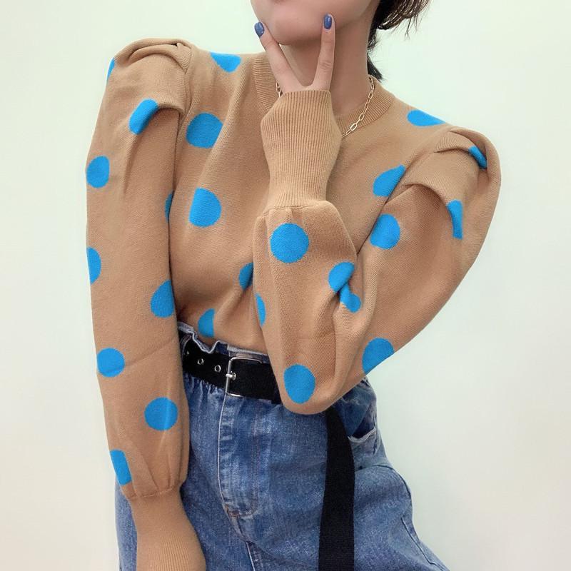 

Весенний новый дизайн женский свитер в горошек с оборками и рукавами-фонариками пуловеры женский модный джемпер One Size дубильная кора