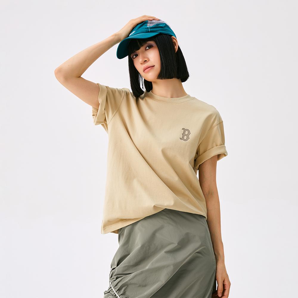 New MLB MONOGRAM Collection Basic Boston Red Sox FW25 T Shirt Unisex Khaki 3ATSM0454-43BGL
