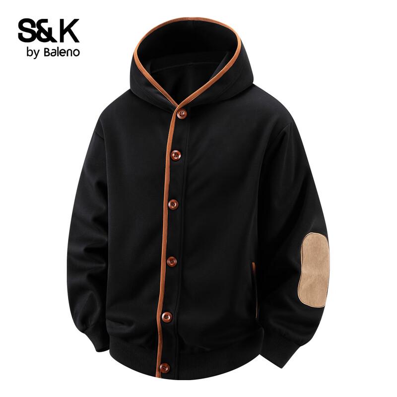 Baleno Men s S&K American Retro Color-Block Hooded Loose Sweatshirt L