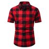 Herren Kurzarm Casual Karohemd Rot und Schwarz
