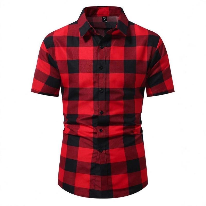 

Mens Red and Black Plaid Short Sleeve Casual Button Down Shirt S червоний