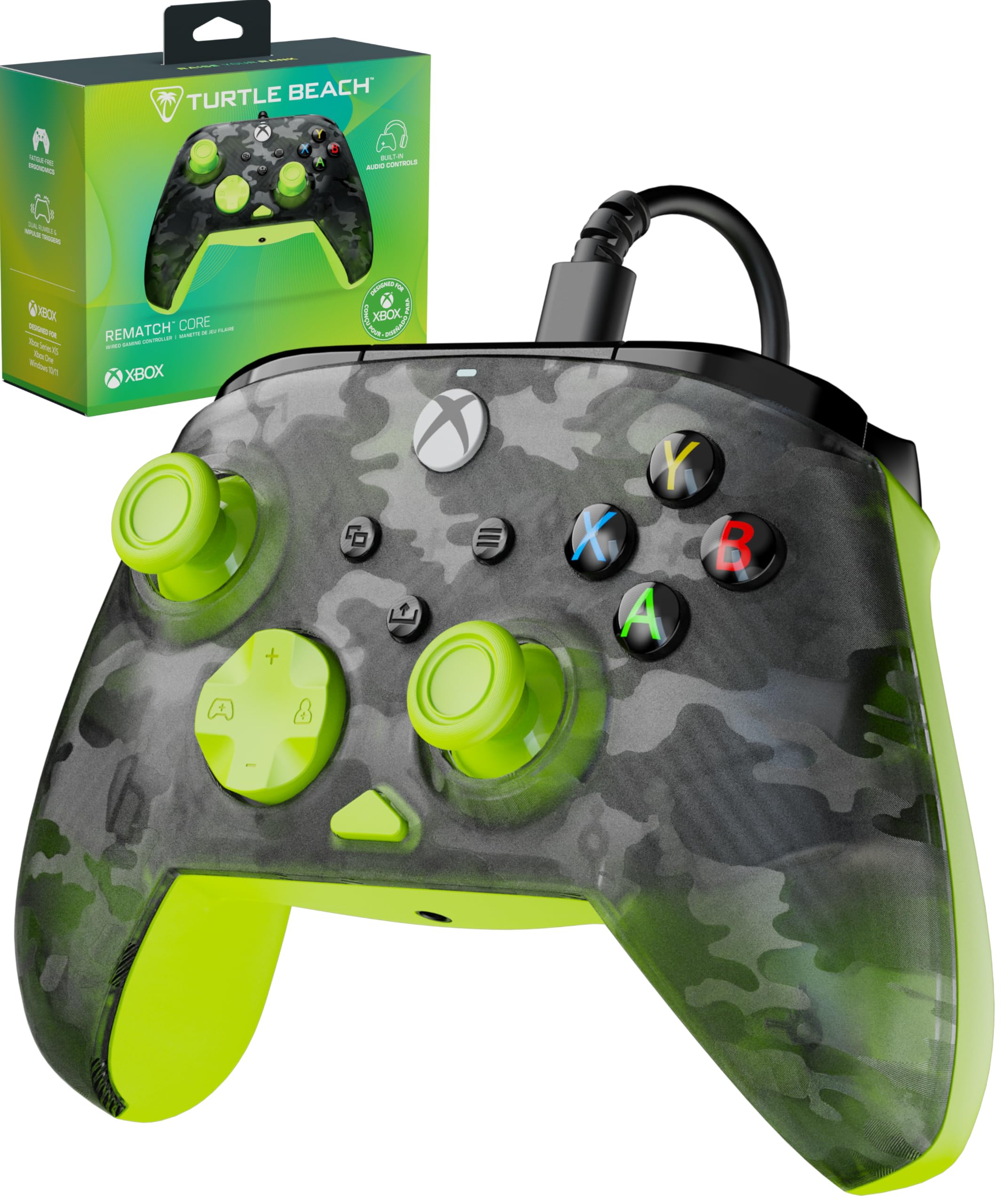 

TURTLE BEACH Rematch Core Ghost Camo Black Yellow Wired USB Officially Licensed by Compatible with PC and Xbox Series Chat Mic Ergonomic Design