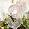 Large 40inch Number Digital 0-9 Balloon with Bowknot Colorful Transparent Foil Balloons Anniversary Decoration
