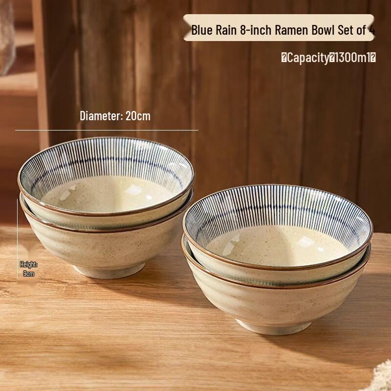 Retro Japanese Ceramic Noodle Bowl Set