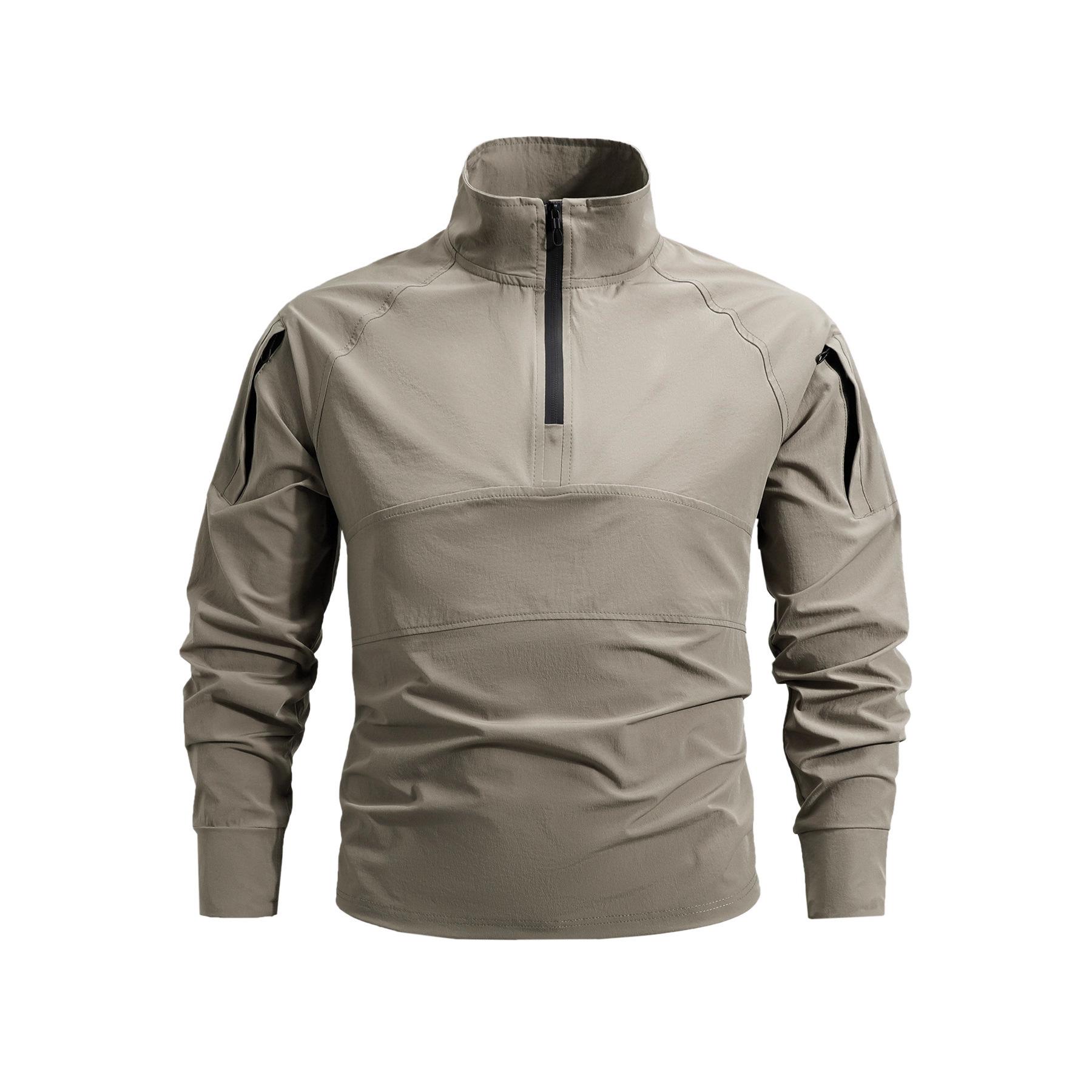 Men Tactical T-shirts Men Quick Dry Zip Long Sleeve Shirts Outdoor Zipper Pockets Combat Training Hiking Long Sleeve T-shirt S хаки