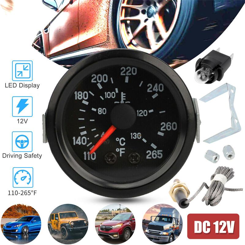 2" 52Mm Mechanical 40-130Celsius/110-265℉ Water Temp Gauge 12V Water Temperature Gauge Car Meter With Sensor Npt 1/2