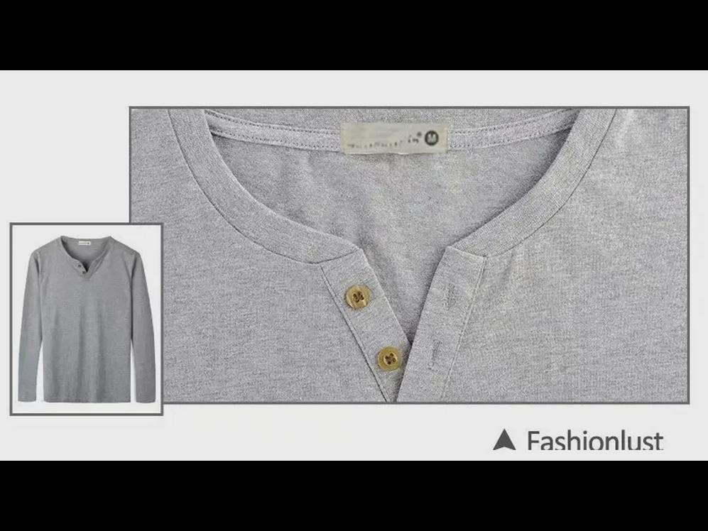 Herren-T-Shirt aus Baumwolle im koreanischen Stil mit V-Ausschnitt und langen Ärmeln und schmaler Passform