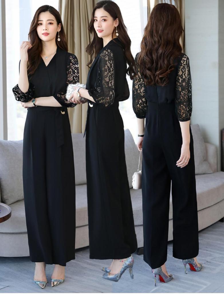 Natusi Lace Sleeve Pant Plus Size Dress, Wedding/Party, (L, Black)