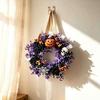 Halloween Fensterdekoration Kränze für Haustür, Totenkopf Kürbis Kranz mit Beeren, Schwarzer Herbst Ernte Hausdeko Rosen, Lila Blätter Türen,