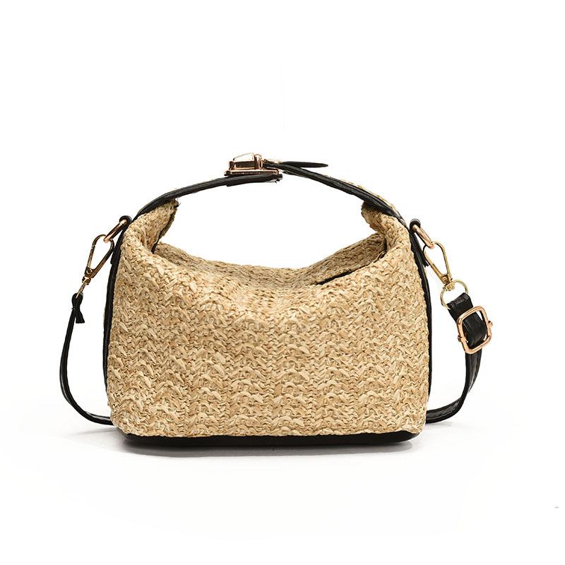 

Плетеная сумка корейская версия летней новой соломенной сумки модная женская сумка модная универсальная сумка через плечо чёрный