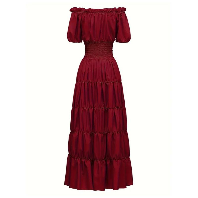 Mittelalterliches Damen Kurzarmkleid Renaissance Abschlussball Langes Kleid Bühnenkostüm