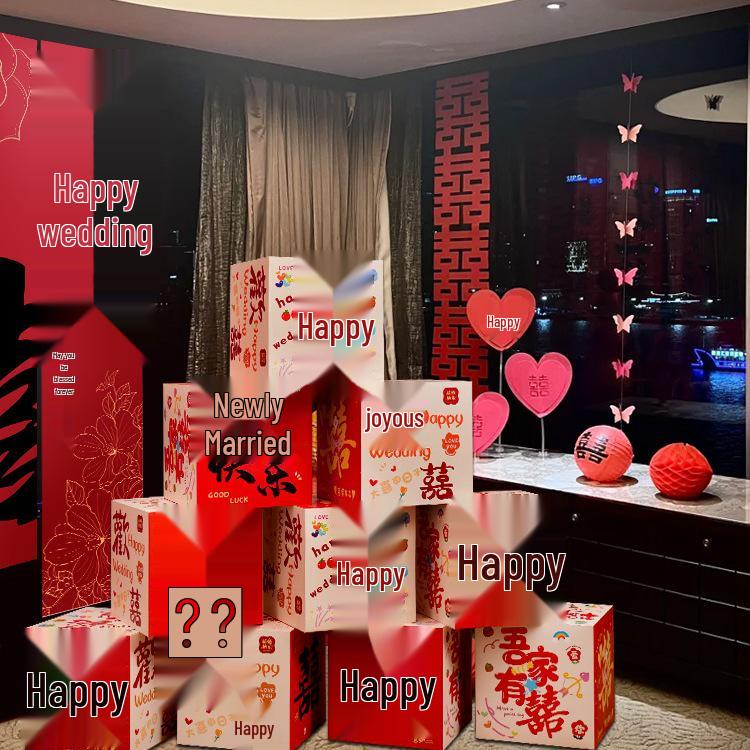 Double Happiness 3D Wedding Box Ornament - Perfect for Living Room and Bedroom Décor, Bridal Gift, and New Home Decoration
