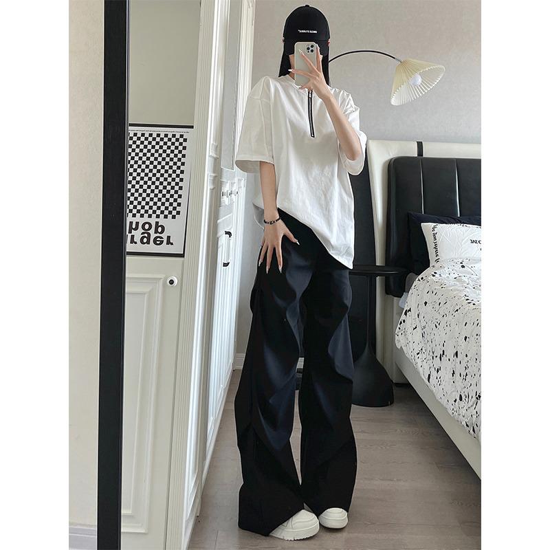 

High-End Pleated Wide-Leg Dress Pants with Micro-Flare for Work & Casual Wear L