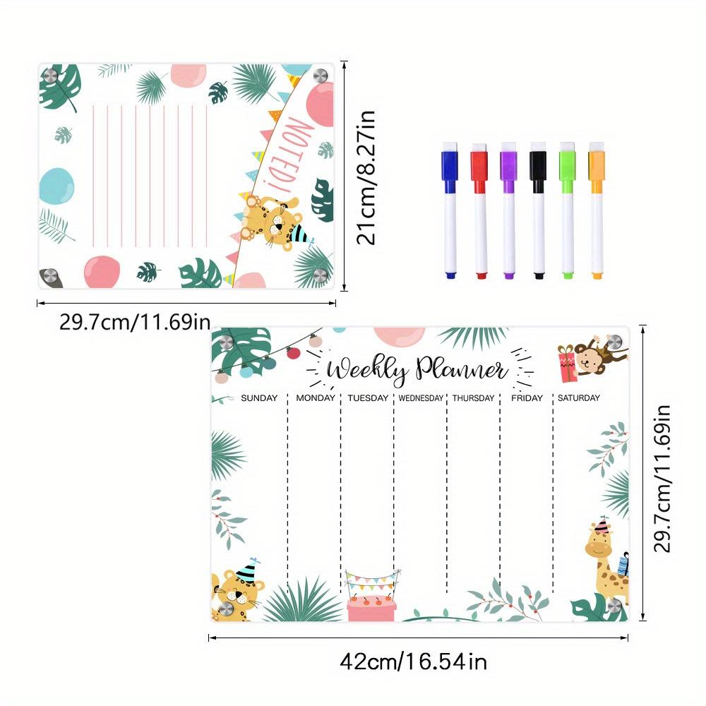 2pcs Acrylic magnetic calendar blackboard forest animals flowers plant pattern daily weekly monthly planner refrigerator magnet dry erase board