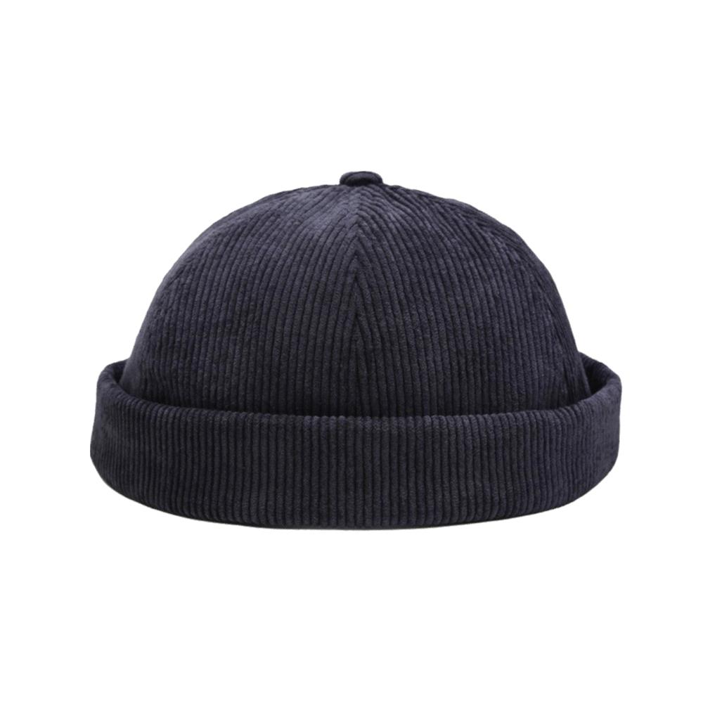

Round Corduroy Brimless Hat Adjustable Hip Hop Hat Vintage Dome Melon Cap Outdoor темно-синий