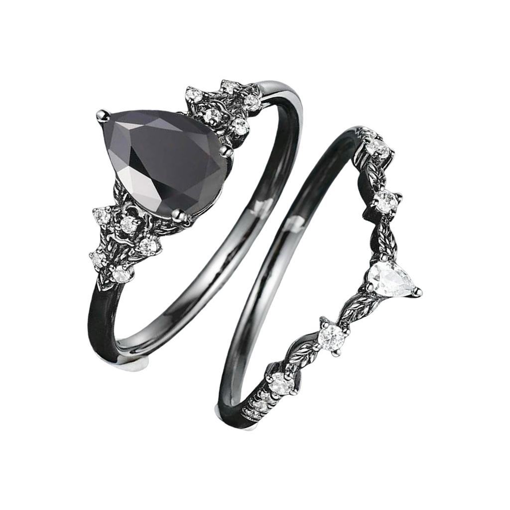Sophisticated Flower Rings With Black Cubic Zirconia Delicate Alloy Loop For Women Size 6 10 Layering Jewelry Pieces