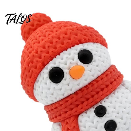 Seasonal Shelf Ornament 3D Printed Knitted Snowman Figurine, Christmas Statue with Red Knit Figurine Hat and Scarf, Mini Sculpture for Holiday