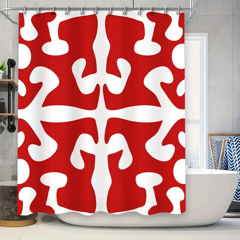 

Red White Geometric Shower Curtain Waterproof Home Decor Bathroom Accessories Decoration For Bathtub Or Shower Stall Size 59X70 W60H190(CM)-1 Pcs