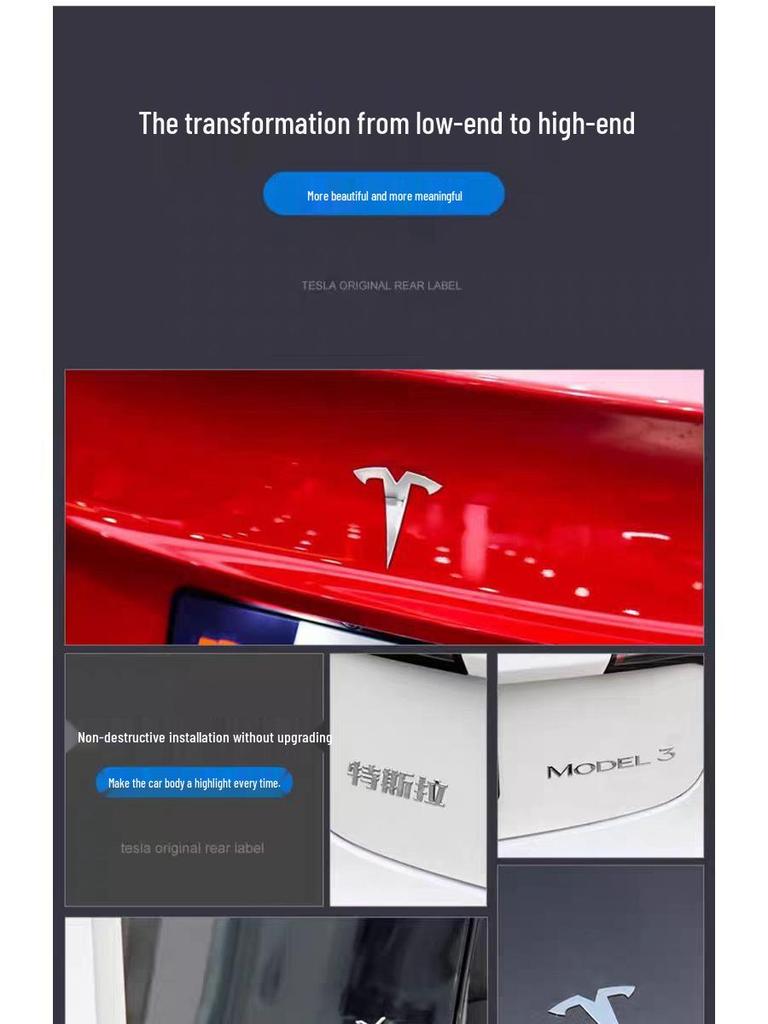 Tesla Model 3 SY X Kofferraum Kunststoff Logo Aufkleber - TESLA Englischer Buchstabe Auto Aufkleber