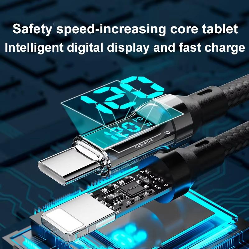 120W USB To Type-C Cable Phone Fast Charging Cable LED Display Type C To Type C Data Cord For Samsung Xiaomi Charger Accessories
