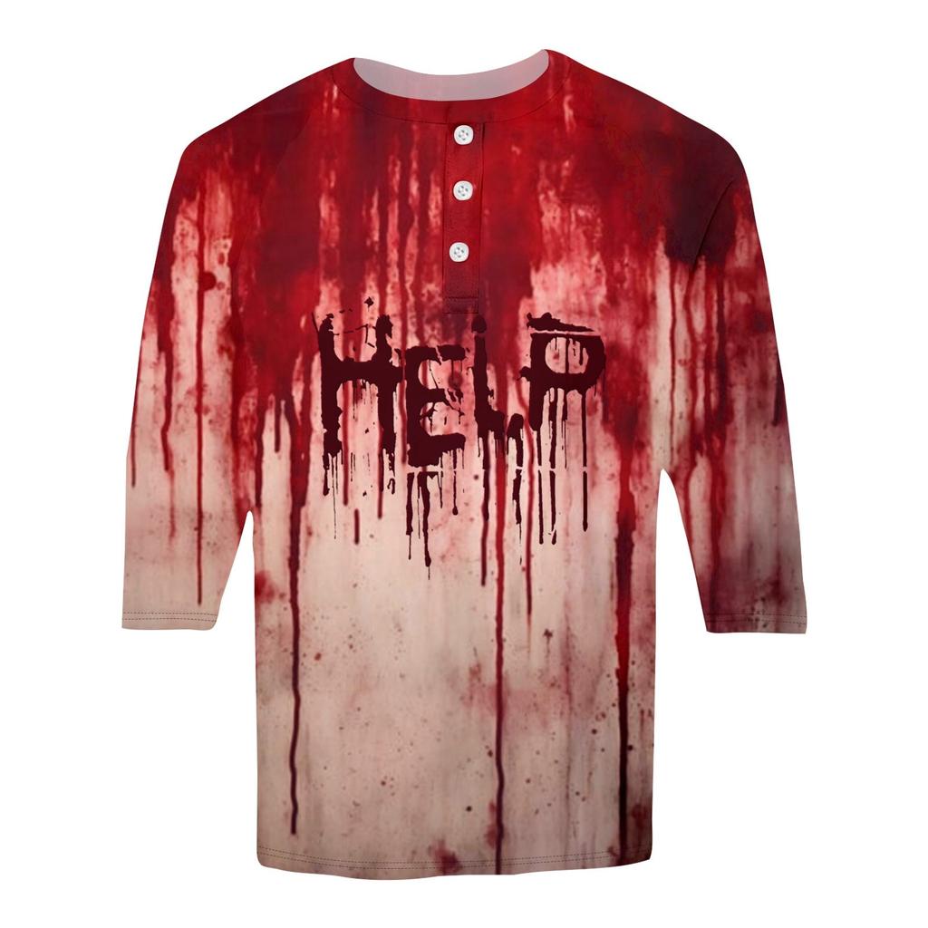 Men's Halloween Print Raglan Dralan Three-quarter Sleeve Casual Top