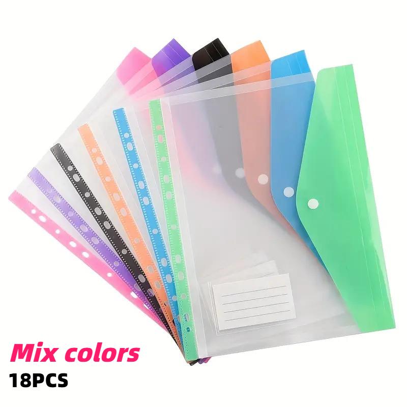 

18 Pack A4 Binder Organizer Pouches with Expandable Snap Closure & Label Pocket Durable Plastic File Folders School Home Office