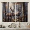 2PCS Forest Deer Printed Curtains, Polyester Material Design with Rod Bags, Bedroom, Home Decoration