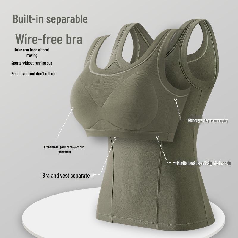 Women's Fleece-Lined Sleeveless Vest with Chest Pads - Seamless Slimming Base Layer for Autumn/Winter