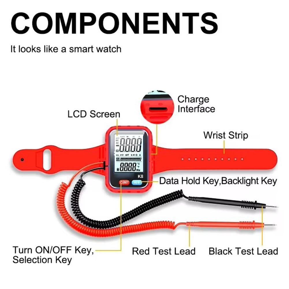 Portable Digital Wristband Multimeter High Precision Tester For High-altitude Work Rechargeable Resistance & Continuity Testing