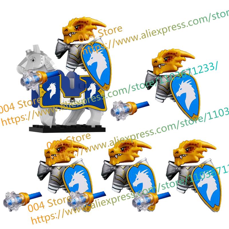 N501U-504U Medieval Castle Knight Building Blocks Figures Four Side UV Printing King Warhorse Weapons Accessories Toys Kid Gifts