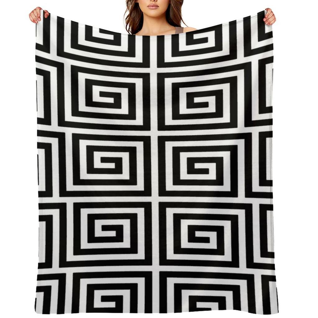 Greek Key Pattern 122 Black and White Throw Blanket Large Blankets For Bed Luxury St Blankets and Throws Blankets