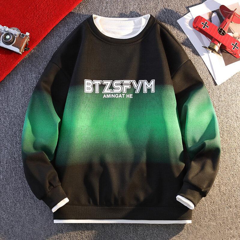 

Новая осенняя толстовка для мужчин, с круглым вырезом, свободного кроя, в гонконгском стиле, топ для старшеклассников, модная куртка для подростков 4XL зелёный