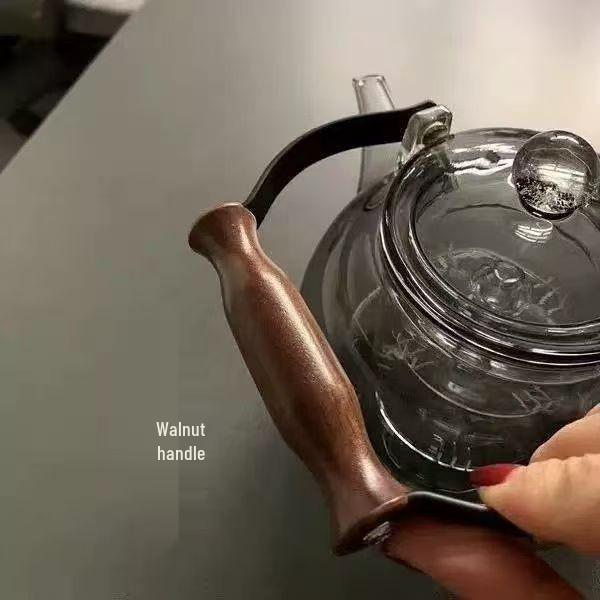 Transparent Black 1000ml High Borosilicate Glass Teapot with Starry Sky Top Bead and Integrated Lifting Handle