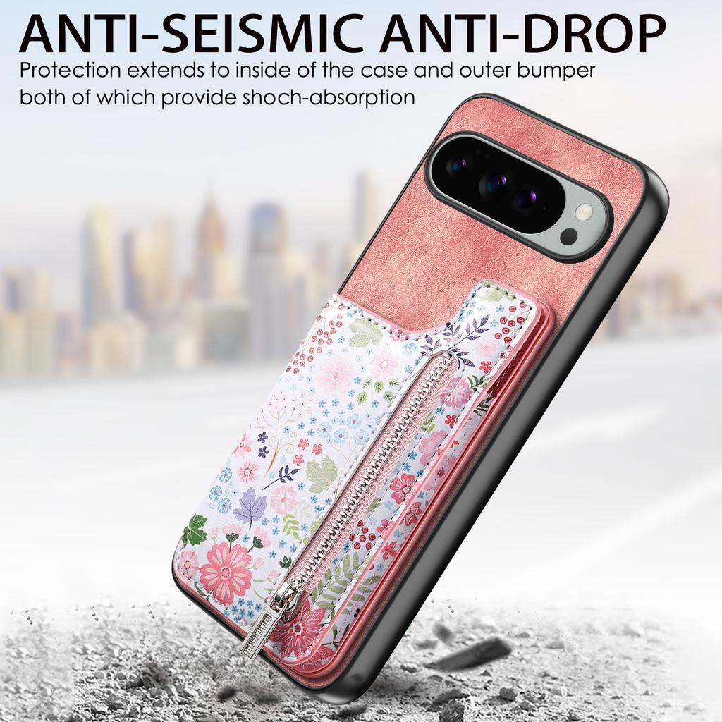 Skórzane etui na telefon Google Pixel 10 Pro XL z blokującą RFID kieszenią na karty zapinaną na zamek i podpórką