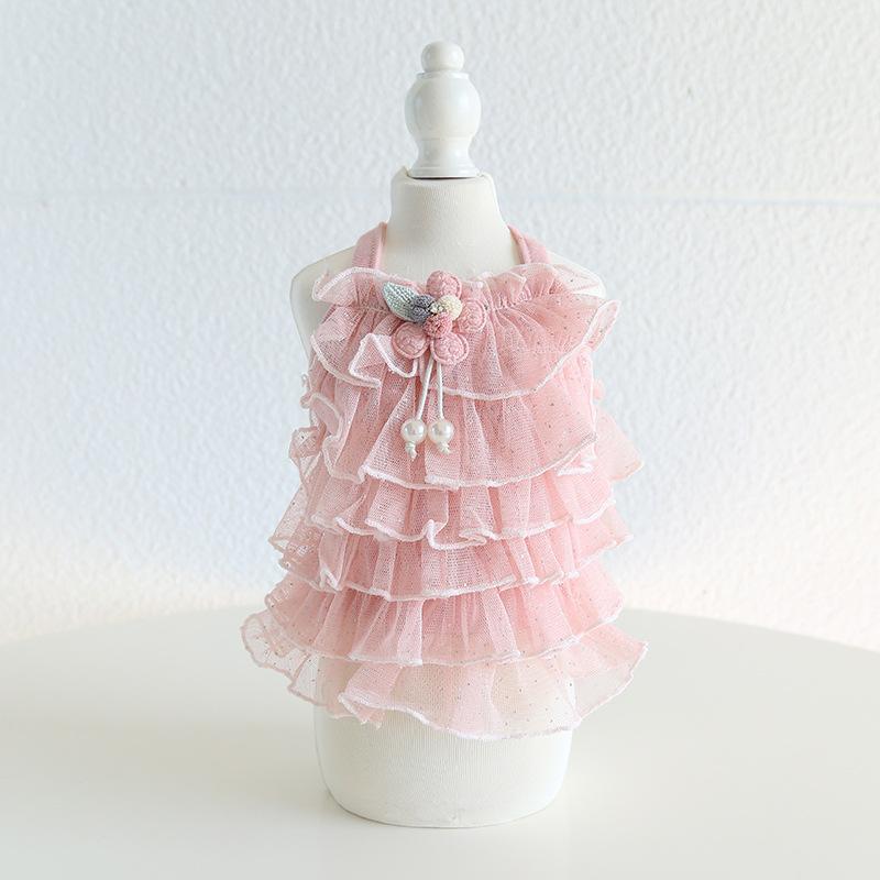 

Платье принцессы для собак и кошек, кружевная пачка с цветочным дизайном, юбка для щенков, весенне-летняя одежда, 5 размеров M розовый