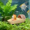 Floating Fishing Cat Figurine Black Awning Boat Cartoon Cat Statue Resin Sculpture Fish Tanks Aquarium Micro Landscaping Decoration Ornament