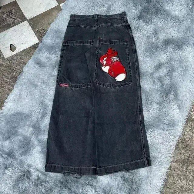 Jeans dritti ricamati Y2K da uomo - Casual, denim lavato abbinabile a tutto M