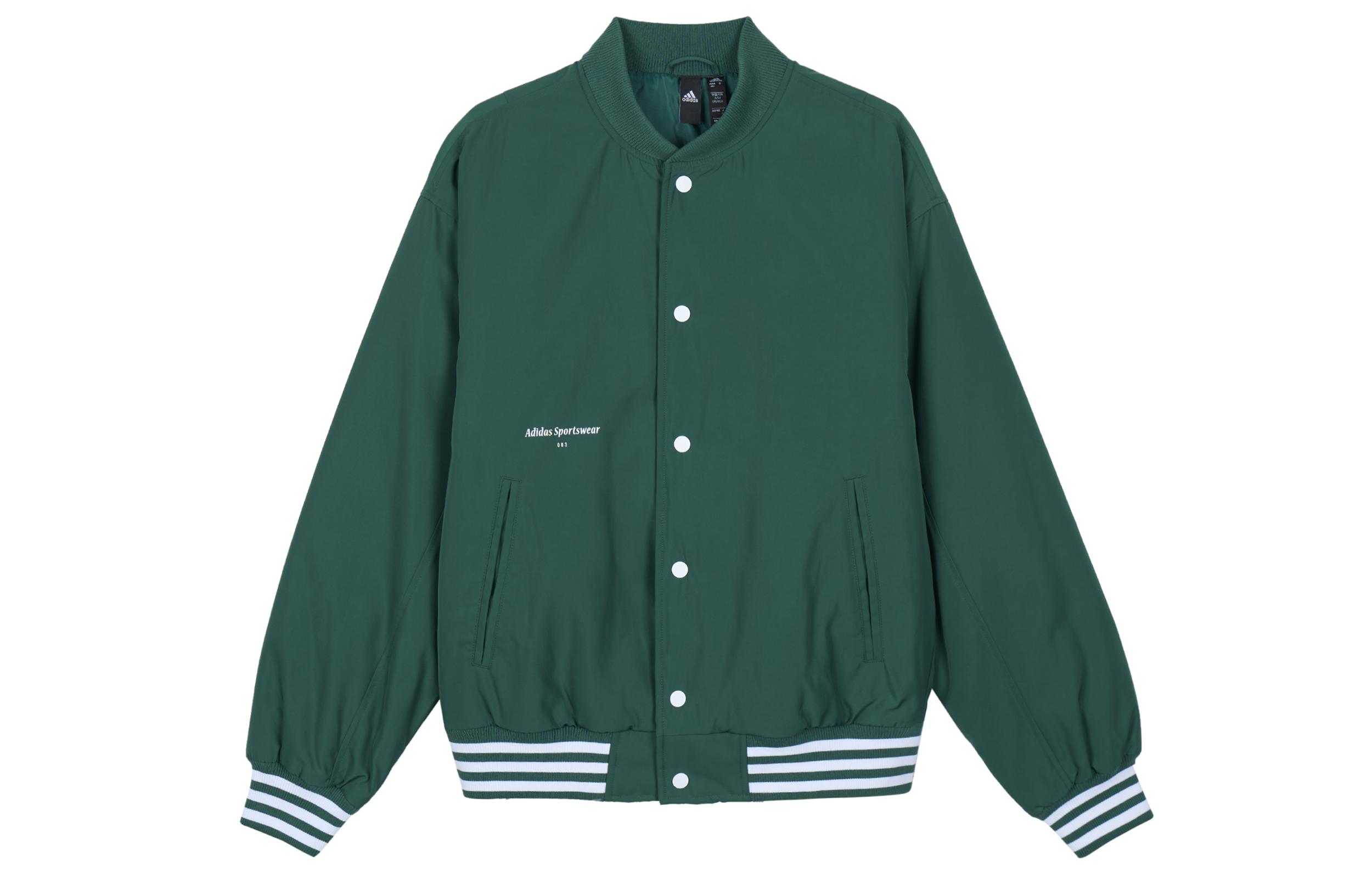 Adidas Puffer Jackets Men s Forest Green/White Baseball Collar Moderate Puffer Jacket IZ1601 XL