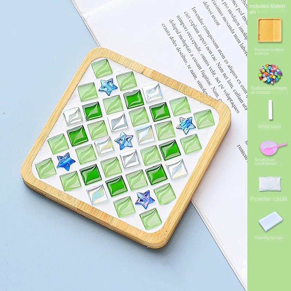 Square Round DIY Mosaic Cup Mat Mosaic Glass Bamboo Pad Creative Handmade Coaster  Toys