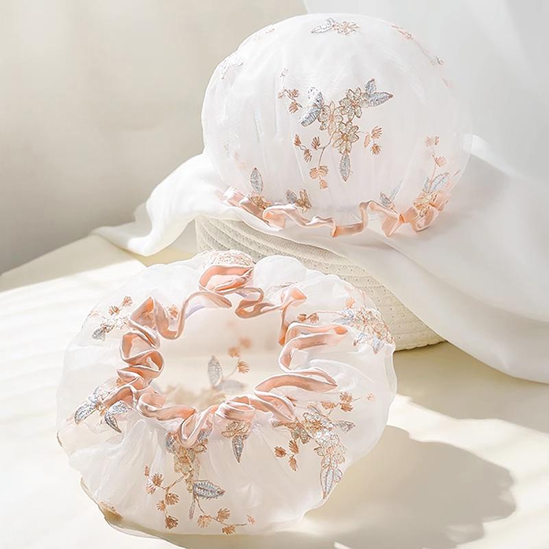 Practical With Elastic Band Breathable Mesh Women Night Sleeping Satin Hair Hat Reusable Shower Caps Bathroom Accessories