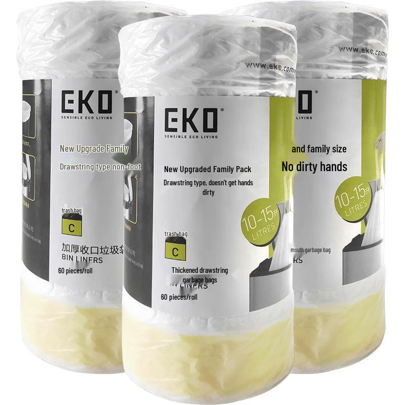EKO Drawstring Thickened White Trash Bags, 1.5 Mil, 180 Count