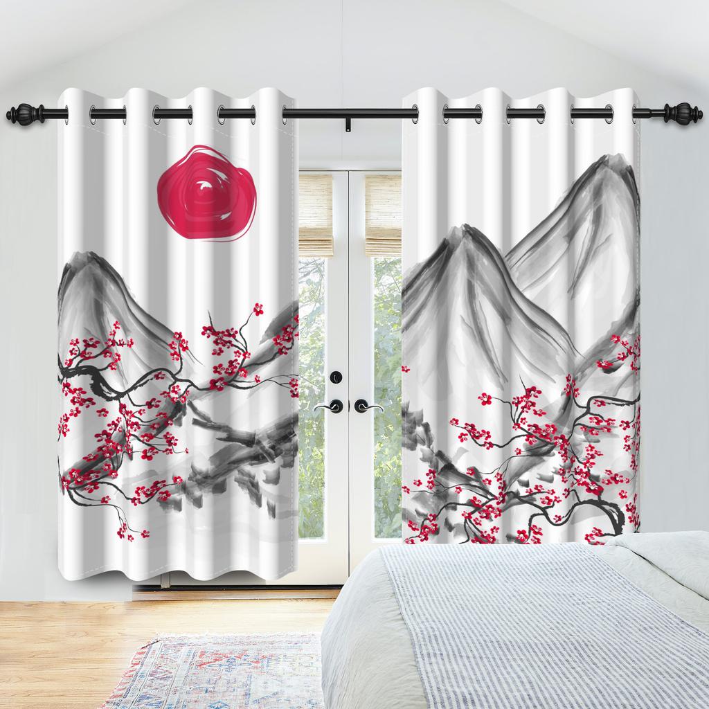 2pcs Red Plum Blossom Blackout Window Curtains Chinese Oil Painting Curtains For Bedroom Simple Style Home Interior Curtains