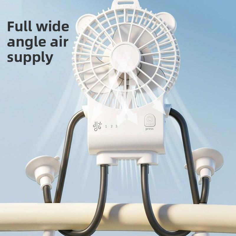 Ventilador de escritorio portátil recargable con luz LED y soporte de ventosa para hogar y oficina