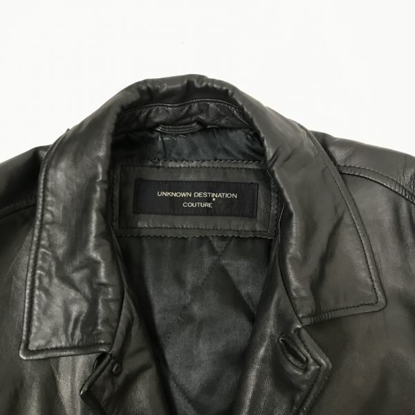 UNKNOWN DESTINATION Lamb Leather Padded Coat Quilted Lining Oversized Black M(USED)